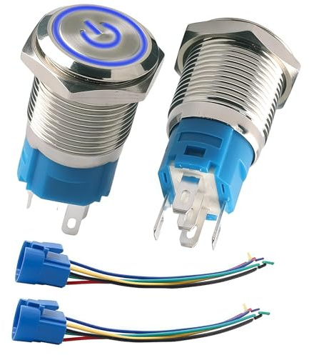 4 PCS 220V-230V/15A Momentan-Drucktaster, 16mm Metall Drucktaster mit LED, wasserdicht, langlebig, ein aus schalter 230v, druckschalter230v, Robust & Langlebig, Einfache Installation