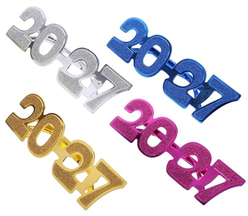 PRETYZOOM 4 Stück Zahlenbrille für Silvester Fotorequisiten Stabile PC Material Glitzerndes Design für Gruppen Selfies und Neujahrsfeiern