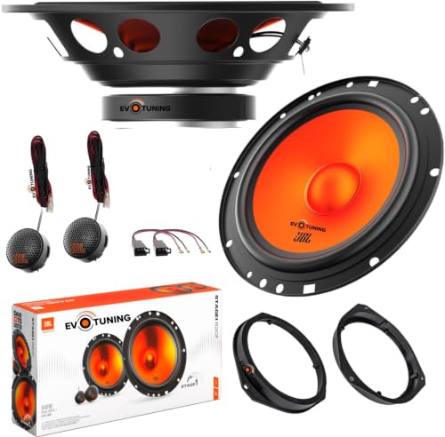 EvoTuning Kit Casse Altoparlanti Anteriori per Fiat Grande Punto,Punto Evo, Punto 199, compatibile con JBL Stage 162CF, Set 2 Woofer 165 mm +2 Tweeter +2 Anelli e Cavi Adattatori