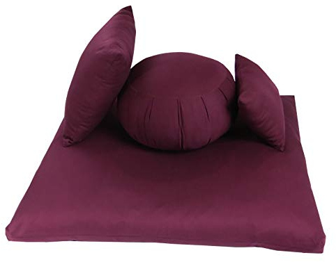 Buckwheat Zafu, Zabuton and Support Meditation Cushions Set (4Pc), Burgundy