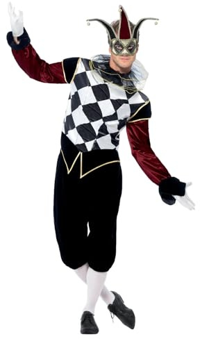 Smiffys Costume Harlequin vénitien gothique, avec haut, pantalon & col Halloween
