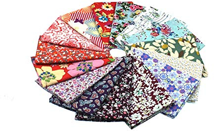 RayLineDo® Patchwork-Stoffe, verschiedene Muster, mehrfarbig, 100 % Baumwolle, Popeline, 45,7 x 55,9 cm, Rot, Grün und Violett, 15 Stück