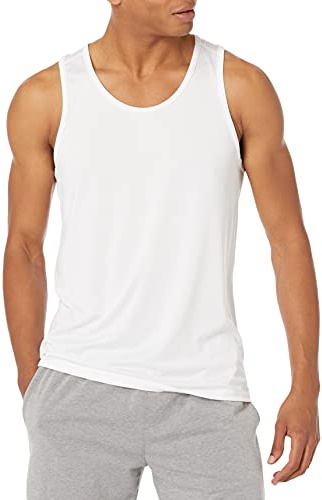 Amazon Essentials Top Senza Maniche Sportiva da Allenamento per Palestra in Tessuto Tecnico Elasticizzato ad Asciugatura Rapida Uomo, Bianco Brillante, XL