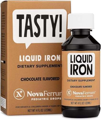 NovaFerrum Tasty | Pediatric Drops Liquid Iron Supplement for Infants, Toddlers & Kids | 15mg of Iron Per 1mL Dose | Ages 4 & Under | Gluten Free | Sugar Free | Chocolate Flavored | 120 Servings