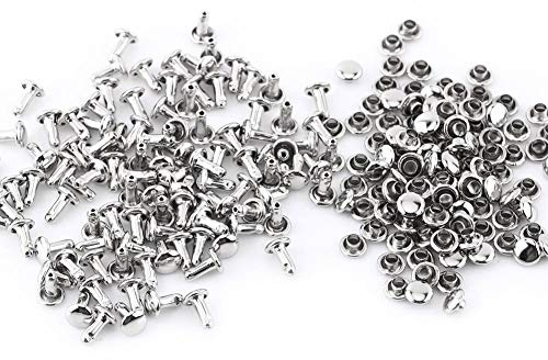 Hohlnieten, 6 x 8mm Eisen Doppelkappen Leder Nieten für DIY Handwerk Reparaturen Dekoration 100pcs(Silber)