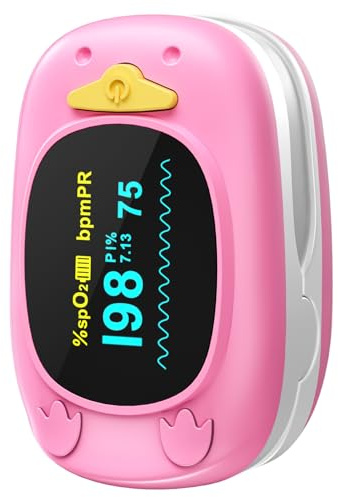 Pulse Oximeter Fingertip, Oxygen Monitor for Kids Children HealthTree Blood Oxygen Saturation Heart Rate Monitor with Large Display, Included with 2 AAA Battery, Automatic Shut-Down