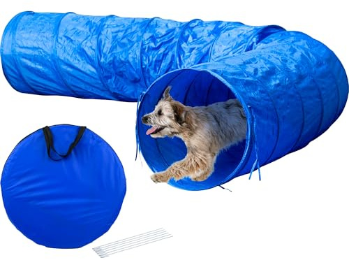 dobar® Tunnel Agility per Cani, Taglia XL, Lunghezza 5 m, Diametro 60 cm, Colore: Blu, Pieghevole e Portatile, con Borsa per Il Trasporto e picchetti