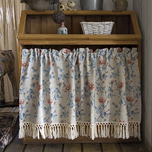 MANG Scheibengardine, Kurzgardine, Querbehang Gardine, Blumen Druck Bistrogardine, Kurze Badezimmer Fenstervorhang, Landhaus Quaste Küchengardine