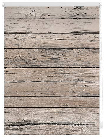 Lichtblick Klemmfix Verdunklungs-Rollo mit Motiv, ohne Bohren, Blickdicht, Seitenzugrollo, Made in Germany, Bretter-Vintage Braun, 100 x 150 cm
