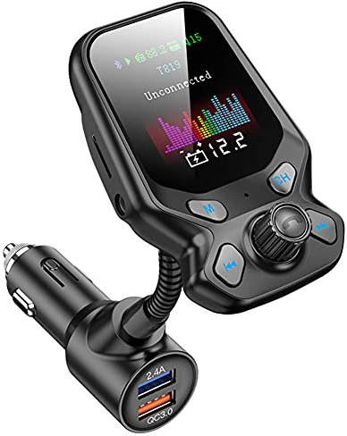 Wireless Car Bluetooth FM Transmitter, Radio Adapter Hands-Free Kit with 1.77 Inch Display, Supports TF/SD Card and QC3.0 & 5V/2.4A Charging