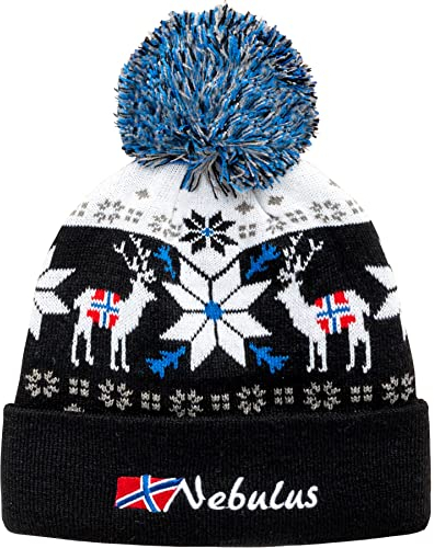 Nebulus Unisex Mütze Inverno, mit Norweger Muster, mit Bommel, schwarz-weiß - OS