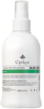 EPIKOA LOZIONE PRE EPILAZIONE ALOE VERA gel pre cera elimina i residui dalla pelle prima della pasta di zucchero o della depilazione ceretta a caldo brasiliana 250ml MADE IN ITALY