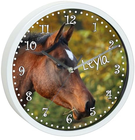 CreaDesign, Wanduhr Kinder personalisiert mit Name, Motiv Vollblut, Rahmen Wanduhr weiß, Ø 19,5 cm