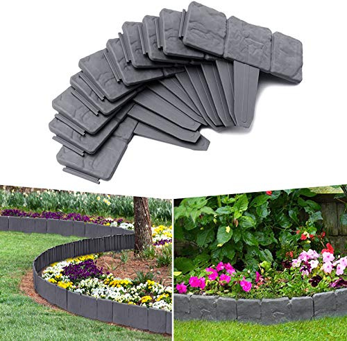 YARDIN Beeteinfassung Rasenkante Stein Rasenkante Kunststoff PP-Beetbegrenzung Beetumrandungen für Garten Wiese LxH 25x23cm 80-teilige / 20M Anthrazit