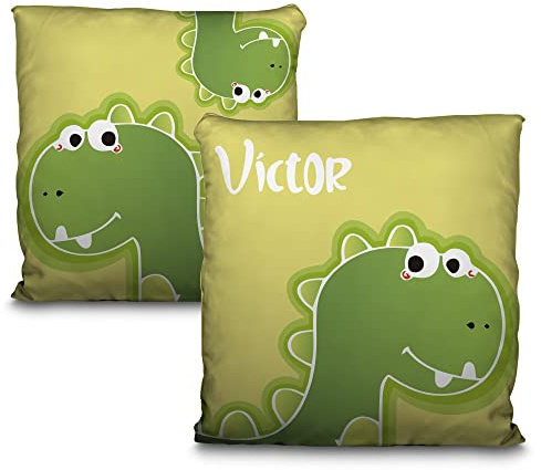 LolaPix Cojin Dinosaurio. Cojin Personalizado. Cojines Infantiles. Personalizado con Nombre. Ambas Caras. Varios tamaños y diseños. Dino Amigo