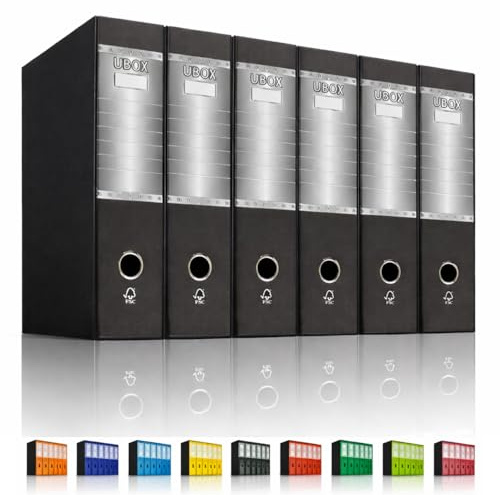 LogicaShop UBOX Set Raccoglitori ad Anelli A4, Faldoni Ufficio con Custodia (Dorso 8, 6Pz Commerciale, Nero)