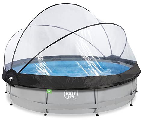 EXIT Toys Soft Grey Pool with Multifunctional Pool Dome - ø12x2,5ft - Large Round Frame Swimming Pool with Cartridge Filter Pump - Easy to Enter - Sturdy Frame - For Clean and Warm Pool Water - Grey