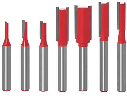 7pcs Tungsten Carbide Double Single Flute Straight Dado Router Bit Set 1/4 Inch Shank Straight Bit Wood Milling Cutter