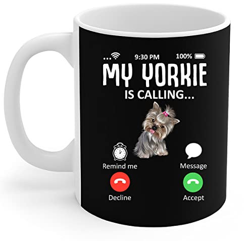 456 Tasse Drôle Mon Yorkie Appelle Je Dois Aller Cadeau De Propriétaire De Chien Personnalisable Tasses De Petit Déjeuner Personnalisable Tasse À Café En Porcelaine Pour Femme Mères Café 330Ml