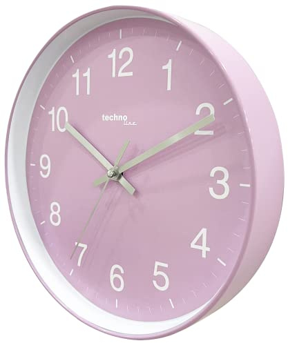 Technoline WT7530 analoge Wanduhr OHNE Ticken, Quarz, 25cm, rosa/weiß