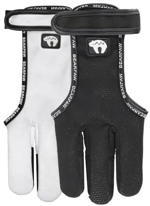 BEARPAW PRODUCTS Skotthandske dynamiskt läder komfort exakt dränering fingerskydd för recurve lång båge traditionell bågsport träning (vit/storlek S)