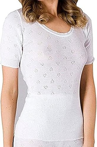 Gifts Choice Ltd White Thermal Underwear Vest for Women - Soft Girl & Ladies Short Sleeve Vest Top - Snowdrop Winter Warm Vest - Made in UK (White Round Neck Short Sleeve, Medium)