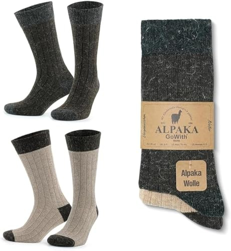 MEBY 2 par alpacka strumpor. Varma termostrumpor. Tjocka, fluffiga vinterstrumpor. Förtvättade vandringsstrumpor av alpackaull, beigebrun 3096, 39-42 EU