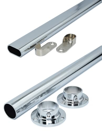 RSR Hangers Barra para armario de 80 cm, cromada, plateada, ovalada, redonda, con juego de rodamientos de tubo de armario (redonda)