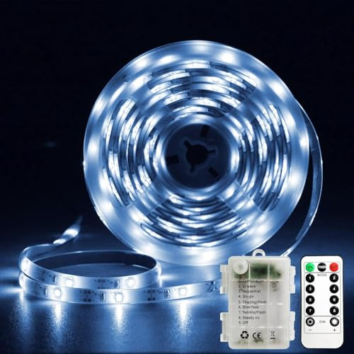 YeahBoom Tira LED 4M,Luces Led Habitacion con 8 Modos,Luz Led Adhesiva con Temporizador Mando a Distancia,Funciona con Pilas,LED para Habitación,Sala,Cocina,Dormitorio,Bar,Fiesta