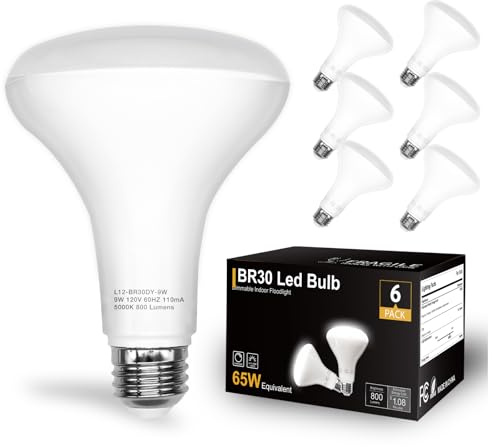 DAYBETTER BR30 LED Light Bulbs Indoor Flood Light, 6Pack 5000K Daylight White LED Bulb 65W Equivalent, Dimmable, E26 Base, 800LM, Recessed Can Bulb for Living Room Bedroom Dining Room Bathroom