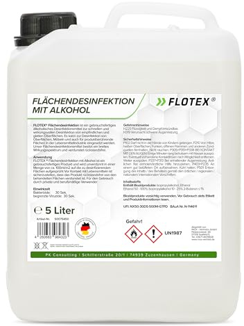 FLOTEX® alkoholisches Flächendesinfektionsmittel 5L - Hochwirksame Flächendesinfektion mit Alkohol - Ideales Desinfektionsmittel für alle glatten Oberflächen