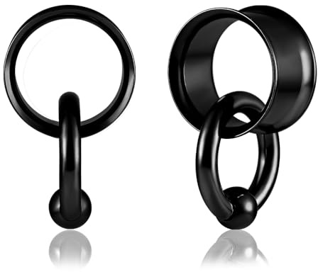 Vankula Ohr Tunnel 1 Paar Double Flared Flesh Plugs mit Creolen Edelstahl für männer damen Ohrpiercing Gestreckte Schmuck 12mm(1/2) Schwarz