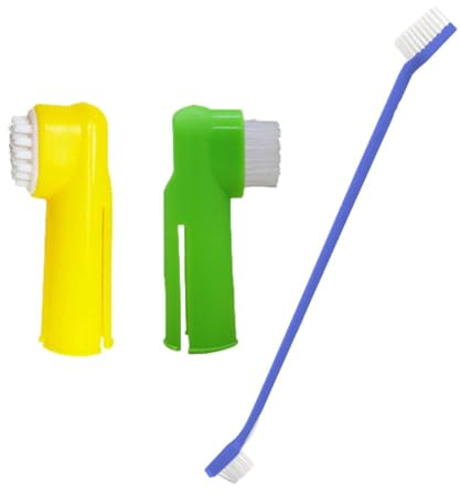 Kit di spazzolini da denti per cani, set di spazzolini da denti con setole morbide con 2 spazzolini da dito per animali domestici e 1 spazzola a doppia testa per articoli per animali domestici