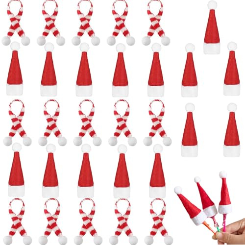 ARROMI 30 Stück Kleine Weihnachtsmützen, Weihnachtsmütze, Nikolausmütze, Weihnachten Weinflasche Abdeckung Kleine Nikolausmützen für Tischdeko, Dekorieren Sie Verschiedene Weihnachts-Requisiten ﻿
