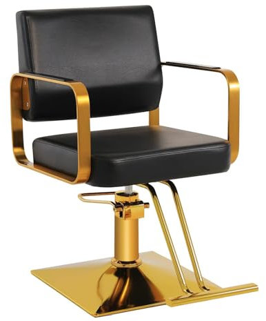 Tdfersasdw Friseurstuhl für den privaten und professionellen Friseursalon, Friseurstuhl mit Drehgelenk und Hydraulikpumpe, Verstellbarer Friseurstuhl,Gold