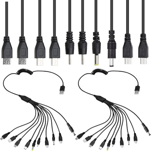 Xiatiaosann 10 in 1 Universal-Multi-USB-A-Ladekabel, 10 Ports Multifunktions-Ladekabel Kabel für Handys, Bluetooth Kopfhörer, Lautsprecher, MP3-Player, MP4-Player (2 Pack)