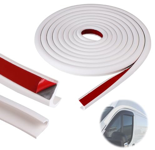 DBREAKS Riel de Goteo, 5M Canalón para Camper en Forma de J, PVC Drip Stop, Canalón Autoadhesiva, para Vehículos Camión Camper Caravanas(Blanco)