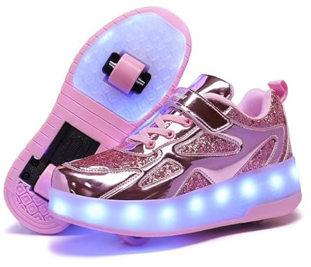Skor för pojkar med hjul, skor med ljus, 2 i 1 för barn, med hjul, för skateboardåkning, sneakers