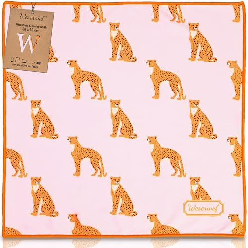 Weserwef® XXL Mikrofasertuch Brillenputztücher in Optikerqualität - 30 x 30 cm - zur Reinigung von Brille, Smartphone, Tablet, Kamera. Brillenputztuch, Displaytuch (Leo in pink)
