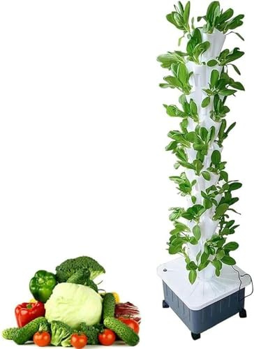 GHHDPDMJ Hydroponischer Wachstumsturm-Bausatz, Gartenturm, Hydroponik-Turm für Kräuter, Obst und Gemüse im Innenbereich, Gartenturm mit geräuschloser Pumpe und automatischer Bewässerung