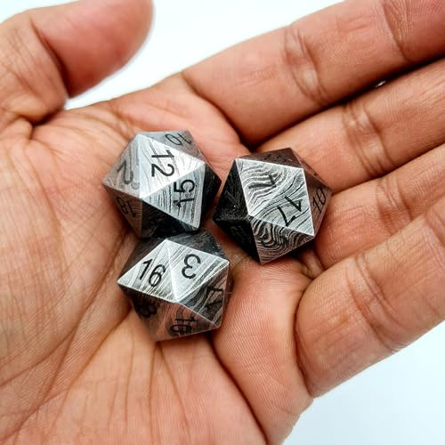 Damast DND Würfel D20 | Handgefertigt Spielbank Würfel | Damast Stahl Casino Dice | 25mm 20-seitig | Deko Stahlwürfel (DD11)