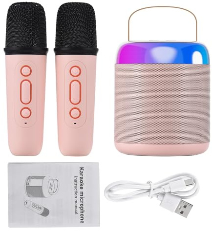 Brrnoo Ensemble Microphone Portable et Boîte de Son, Machine à karaoké, Haut-Parleur BT avec 2 Microphones, Haut-Parleur Extérieur sans Fil, Boîte Vocale Rechargeable et Microphone à