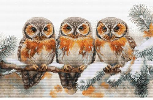 Kreuzstich Stickpackung Eulen in der Stille des Winters, Zählmuster, 40x24,5cm | Stickerei von Marussia
