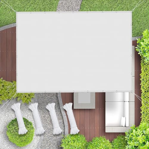 Sonnenschutz Sunsegel 2.5 x 5 m Windschutz Überdachung Plane Markisenstoff Balkonverkleidung mit Ösen Und Befestigungsseile für Patio Hinterhof Rasengarten, Weiß