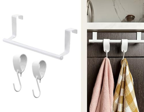 Handtuchstange Weiß 23cm – Inklusive 2 Leder-S-Haken –Handtuchstange Zum Hängen über Küchenschrank