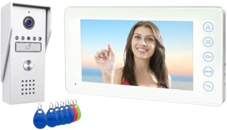 KIT VIDEOCITOFONO MONOFAMILIARE A 2 FILI MONITOR A COLORI 7 APERTURA ELETTROSERRATURA E CANCELLO CON RFID
