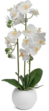Crystals Artificial Orchid Flower in Pot – Realistic Faux Orchid Plant Decoration for Home, Office, or Event – Elegant White Floral Display – No Maintenance Required (Design 7)