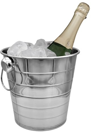 Oceano Secchiello Portaghiaccio in Acciaio Inox Secchio in Metallo per Ghiaccio 2 Maniglie Secchiello per Bottiglie Vini Champagne Feste Eventi (5 L)