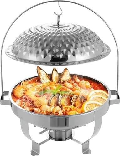 Chafing Dish Buffet Set, Stainless Steel Hanging Lid Dining Stove, Roll Top Chafing Dish Buffet Diamond-Shaped Lid and Round Stand for Restaurants and Banquets