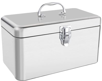 Cassetta portautensili in acciaio inox 403 Con vassoio rimovibile, Cassetta portautensili impermeabile a 2 ripiani in metallo spesso Organizzatore portatile per utensili Per falegnameria(Size:12inch)